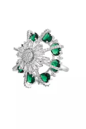 Green american daimond & silver plated adjustable  ring