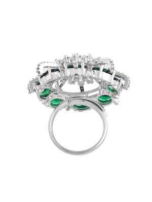 Green american daimond & silver plated adjustable  ring 4