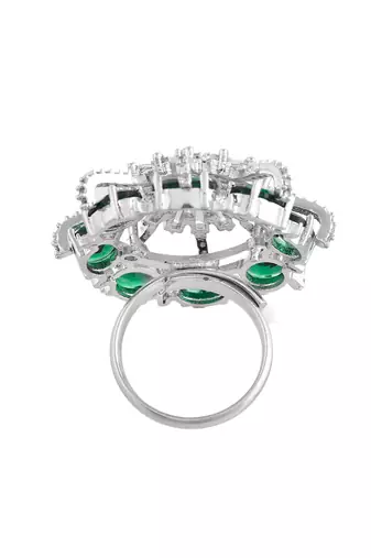 Green american daimond & silver plated adjustable  ring
