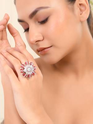 Red american daimond & silver plated adjustable  ring 1