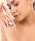 Red american daimond & silver plated adjustable  ring