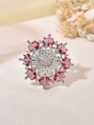 Red american daimond & silver plated adjustable  ring 2