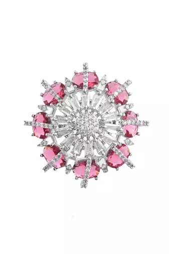 Red american daimond & silver plated adjustable  ring