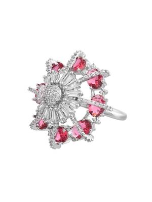 Red american daimond & silver plated adjustable  ring 4