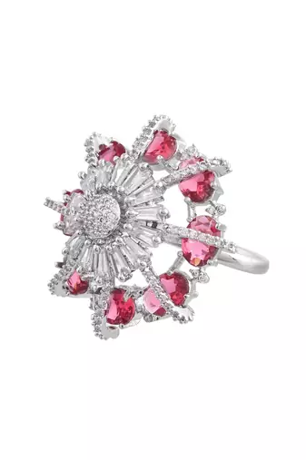 Red american daimond & silver plated adjustable  ring