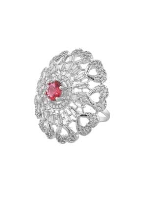Red american daimond & silver plated hart adjestable ring 3