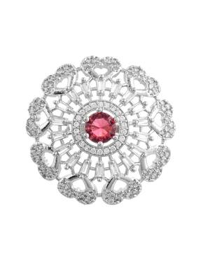Red american daimond & silver plated hart adjestable ring 4