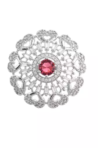 Red american daimond & silver plated hart adjestable ring