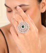 Green american daimond & silver plated hart adjestable ring