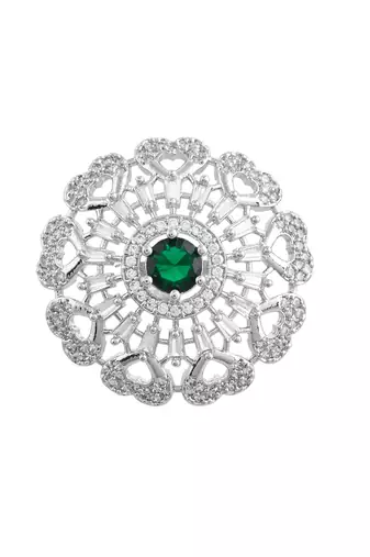Green american daimond & silver plated hart adjestable ring