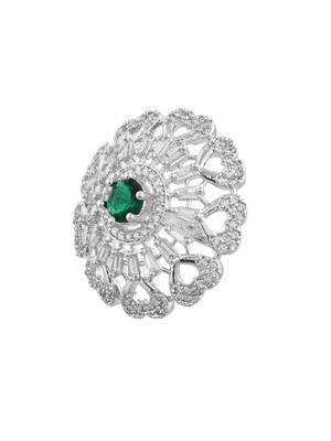 Green american daimond & silver plated hart adjestable ring 4
