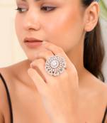 White american daimond & silver plated hart adjestable ring