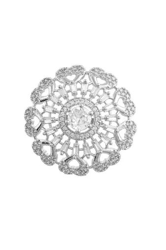 White american daimond & silver plated hart adjestable ring