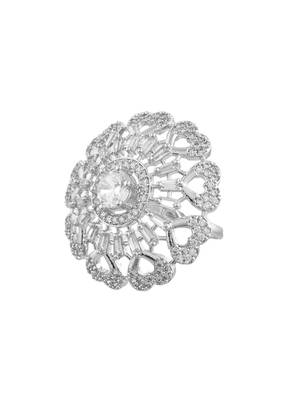 White american daimond & silver plated hart adjestable ring 4