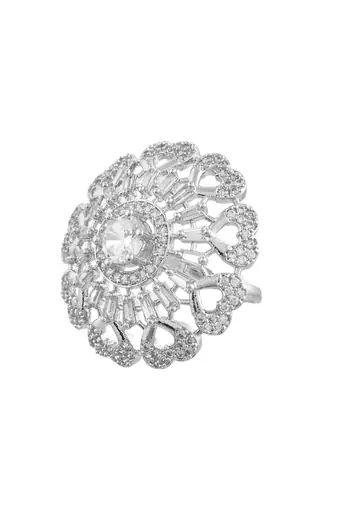 White american daimond & silver plated hart adjestable ring