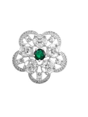 Green american daimond & silver platedfloral adjustable ring 3