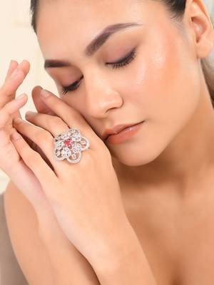 Red american daimond & silver plated adjustable  ring 1