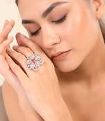 Red american daimond & silver plated adjustable  ring