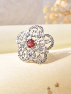 Red american daimond & silver plated adjustable  ring 2