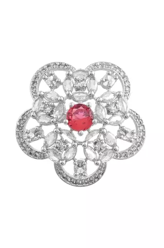 Red american daimond & silver plated adjustable  ring