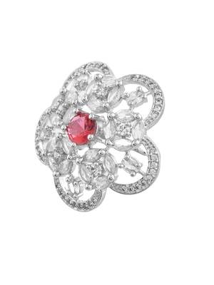 Red american daimond & silver plated adjustable  ring 4