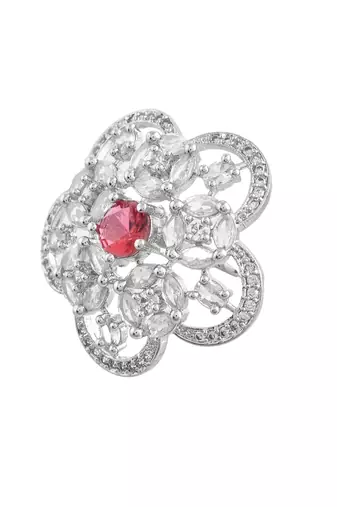 Red american daimond & silver plated adjustable  ring