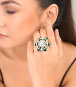 Green american daimond & silver plated adjustable  ring