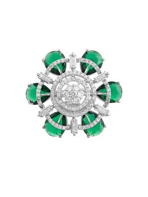 Green american daimond & silver plated adjustable  ring 3
