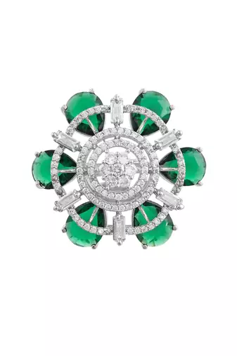 Green american daimond & silver plated adjustable  ring