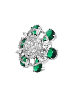 Green american daimond & silver plated adjustable  ring 4