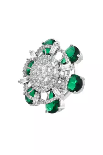 Green american daimond & silver plated adjustable  ring