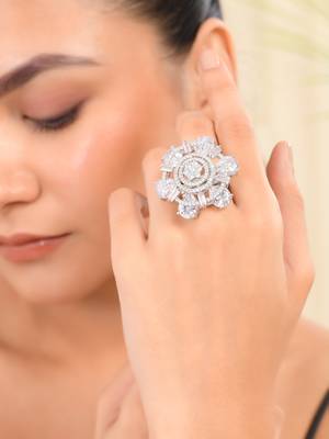 White american daimond & silver plated adjustable  ring 1
