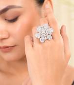 White american daimond & silver plated adjustable  ring