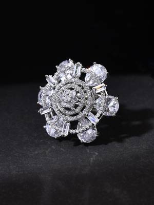 White american daimond & silver plated adjustable  ring 2