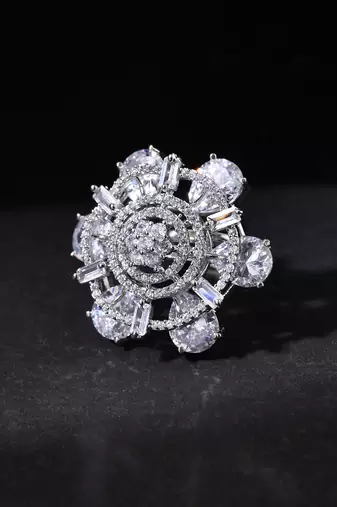 White american daimond & silver plated adjustable  ring