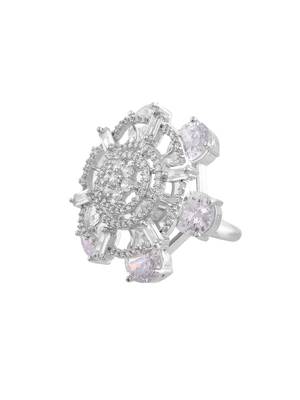White american daimond & silver plated adjustable  ring 4