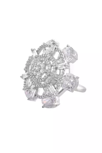 White american daimond & silver plated adjustable  ring