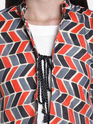 Fabclub designer pleated geometric printed women ethnic jacket 3