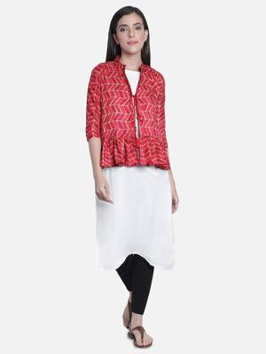 Fabclub designer pleated geometric printed women ethnic jacket 1