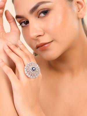 Blue american daimond & silver plated adjustable  ring 1