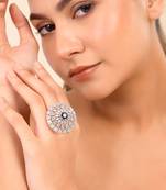 Blue american daimond & silver plated adjustable  ring