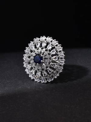 Blue american daimond & silver plated adjustable  ring 2