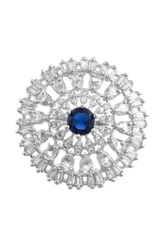 Blue american daimond & silver plated adjustable  ring