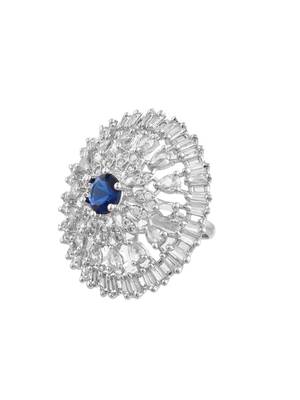 Blue american daimond & silver plated adjustable  ring 4