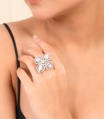 White american daimond & silver plated adjustable  ring