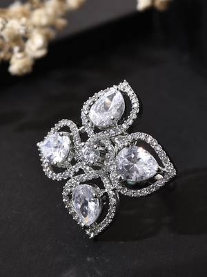 White american daimond & silver plated adjustable  ring 2