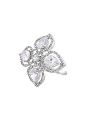 White american daimond & silver plated adjustable  ring 4