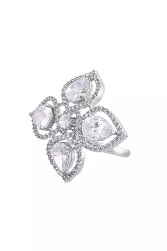 White american daimond & silver plated adjustable  ring