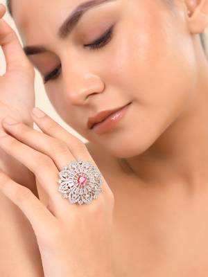 Red american daimond & silver plated adjustable  ring 1