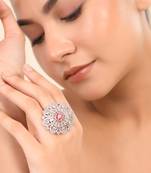 Red american daimond & silver plated adjustable  ring